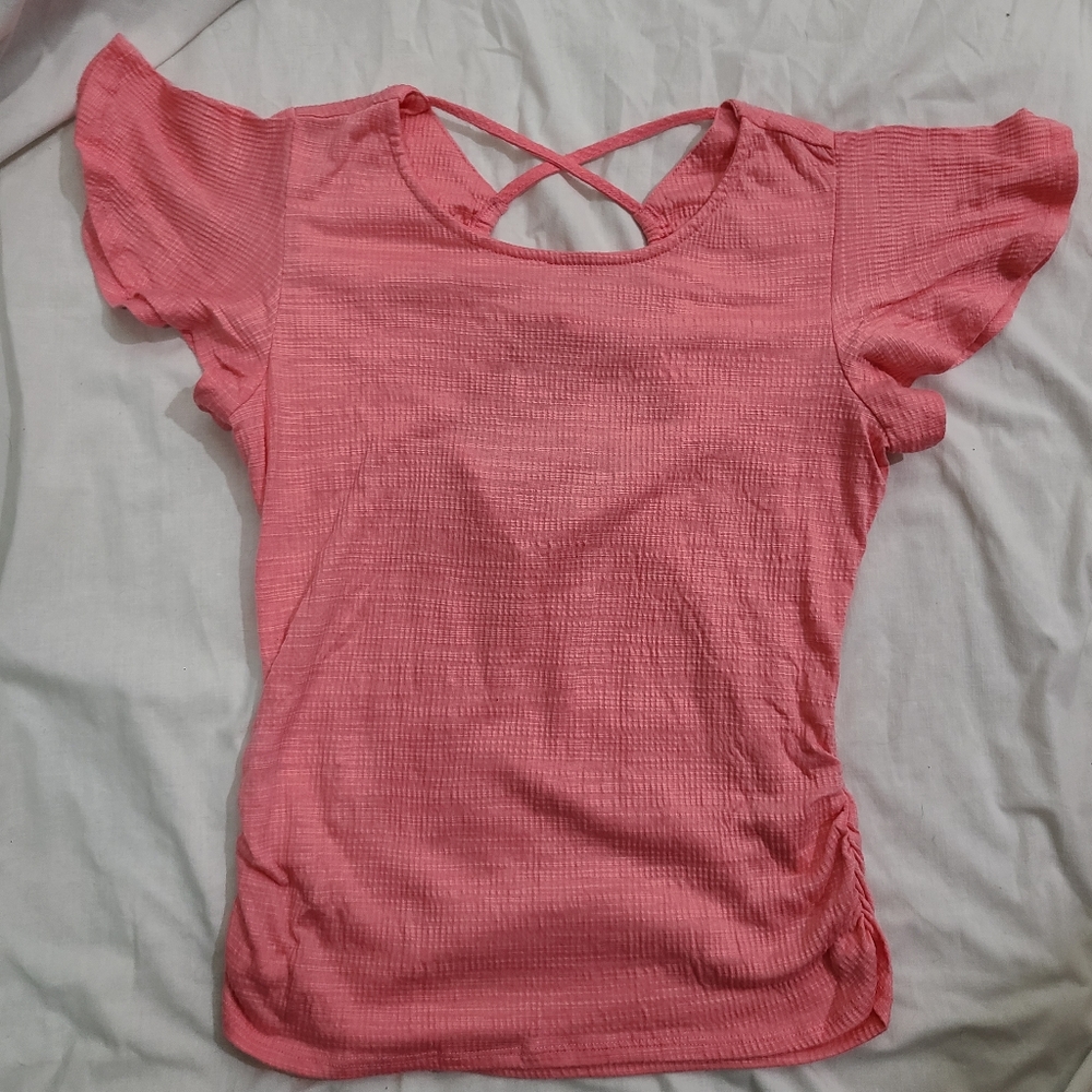 Women's Butterfly Sleeve Crisscross Tie Back Top with Synched Sides